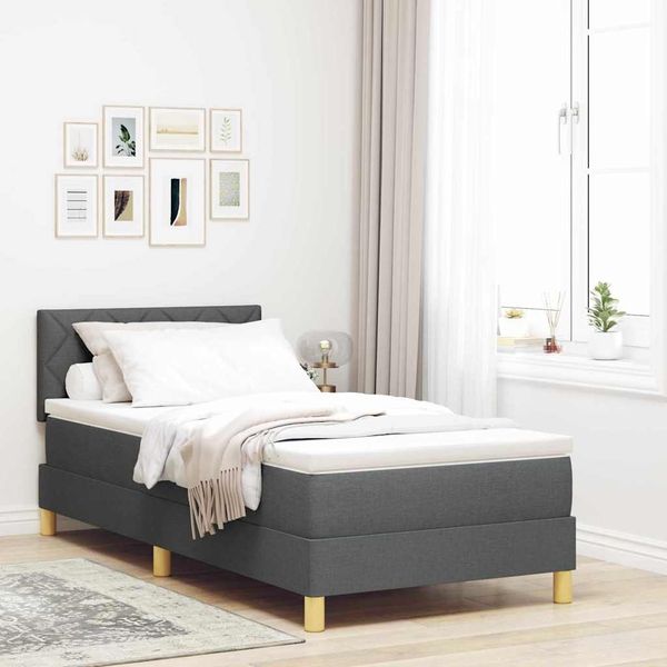vidaXL Boxspringbett mit Kissen Dunkelgrau 90 x 190 cm Stoff 3338959