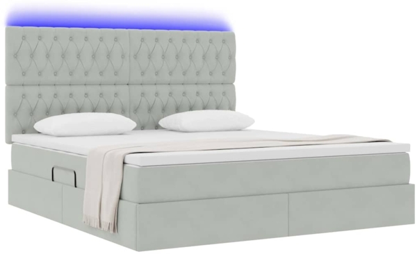 vidaXL Bett mit LED-Lichtleisten Hellgrau 180 x 200 cm Samt 3372741 Bild 2