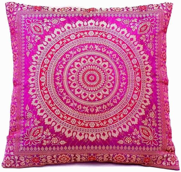 Ruwado Dekokissen - Handgefertigt Kissenbezug aus Indische Banarasi Seide - 40cmx40cm, Handgewebt und Handgenäht aus Indien