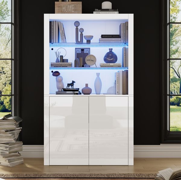 Vitrinenschrank Hochschrank 100x35x170 cm, weiß mit LED-Beleuchtung & Glasböden