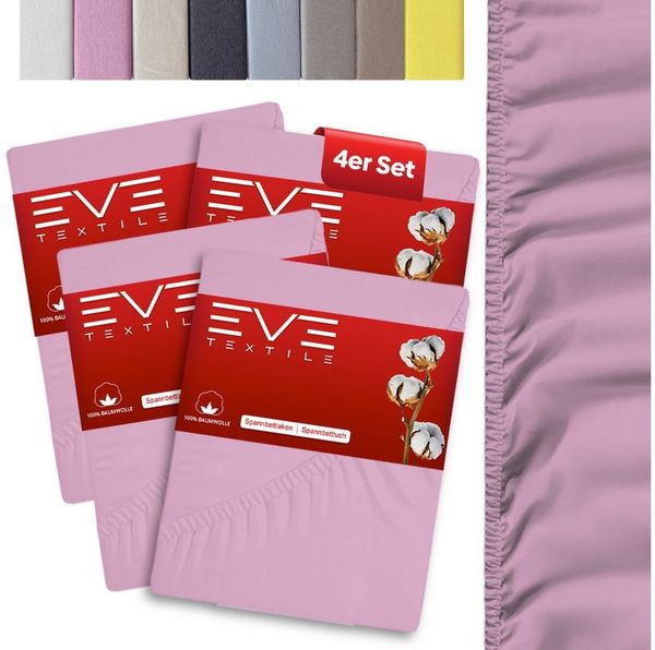 Eve Textile GmbH Spannbettlaken Spannbetttuch Bettlaken Spannlaken Spannbezüge Spannoberlaken Laken, Gummizug: Rundumgummizug elastisch, (4 Stück), 100% Baumwolle, bis zu einer Steghöhe von 25cm Jersey