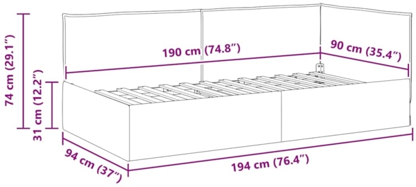 vidaXL Eckbettgestell mit Kopfteil Schwarz 100 cm x 200 cm Stoff 42016457 Bild 10