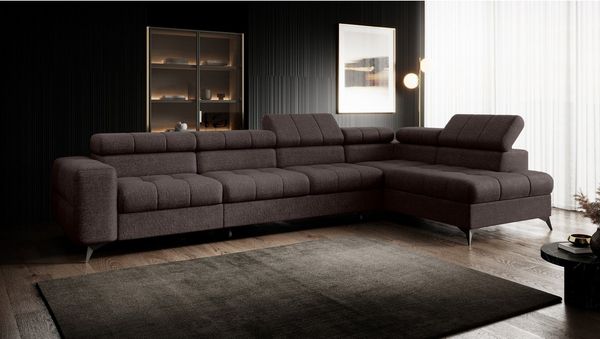 Muffo Ecksofa Pudding Maxi, Elegante starke Steppung, mit Bettkasten, verstellbaren Kopfstützen, mit Schalffunktion