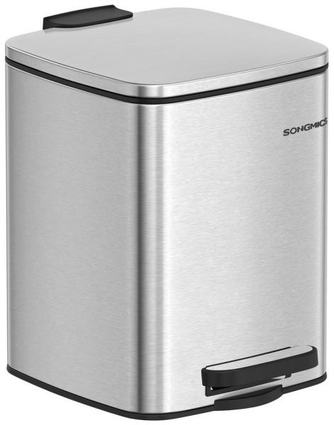 Songmics Kosmetikeimer, 6 Liter, mit Pedal, mit Deckel, Softclose, Stahl, metallicsilber, 23,9 x 19,3 x 25,5 cm