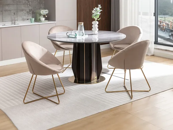 Vente-unique - BURBAN Stuhl SamtStoff Beige - B 57,5 cm x H 83 cm x L 70 cm