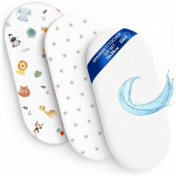 Totsy Baby Spannbettlaken Kinderwagen Stubenwagen Set - 2 x Bezug + wasserdicht Matratzenschoner