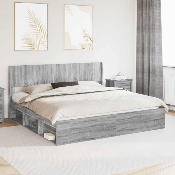 vidaXL Bettgestell mit Stauraum und Kopfteil Grau Sonoma 180x200 cm 3414184