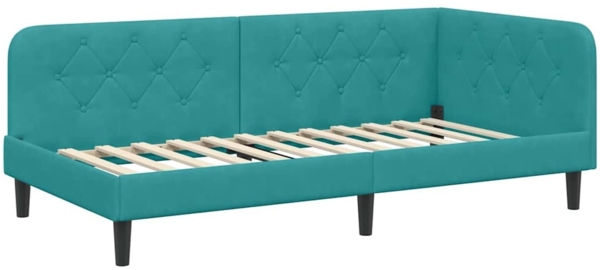 vidaXL Eckbettgestell mit Kopfteil Türkis 90x190 cm Samt 42016604