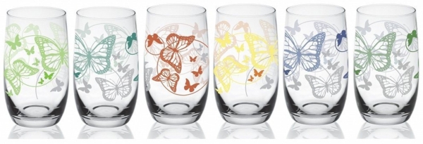 Sendez Longdrinkglas 6 Longdrinkgläser 320ml mit bunten Schmetterlingen Trinkgläser