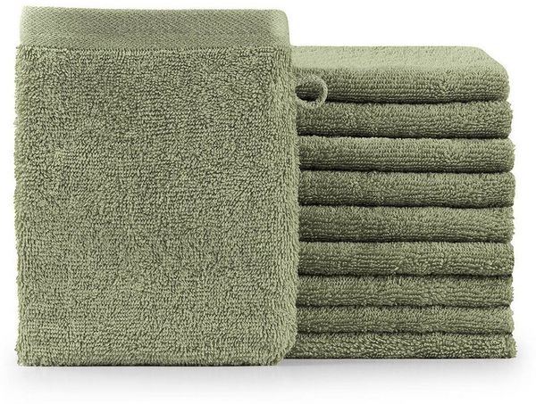 Blumtal Waschhandschuh 10er Set aus Frottee 15x20 cm - weich und saugstark, (Set), mit modischer Bordüre und praktischer Aufhängeschlaufe, 100% Baumwolle