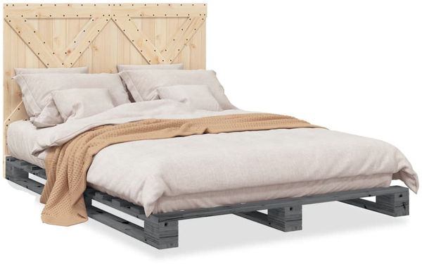 vidaXL Massivholzbett mit Kopfteil Grau 160x200 cm Kiefer 3281583 Bild 2