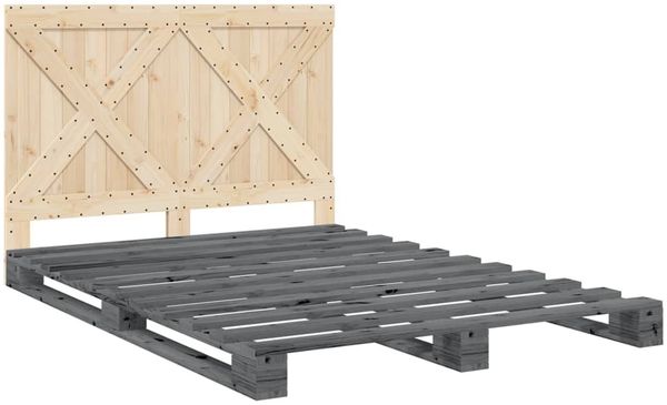 vidaXL Massivholzbett mit Kopfteil Grau 160x200 cm Kiefer 3281583 Bild 3