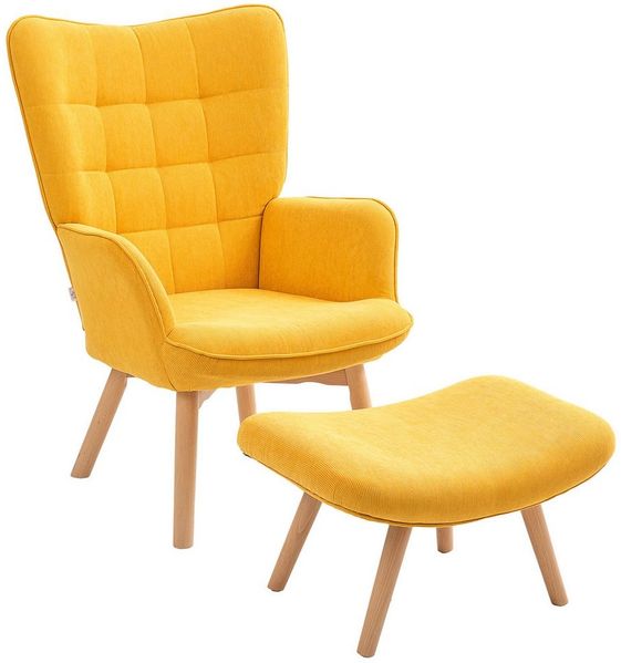 HOMCOM Relaxsessel mit Hocker, Kordoptik, Holzbeine (Ohrensessel, 2-St, Polstersessel), für Wohnzimmer, Orange