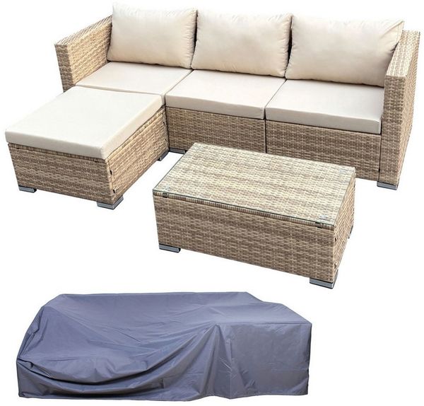 SVITA Loungeset QUEENS, (Set, 6-tlg, Garten-Lounge), modular stellbar, breite Armlehnen, mit Abdeckhaube, Beige
