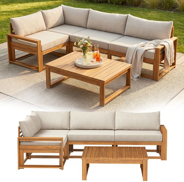 STEELSØN 'Mizaru' Premium Gartenlounge, Gartenmöbel Set mit Tisch, taupe, Akazienholz, wetterfest und UV-beständig, Outdoor Ecksofa mit 3 Sitzen
