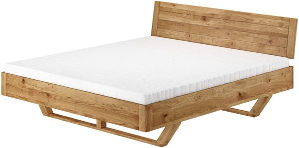 Schwebe-Doppelbett Holzbett 180x200 Eiche massiv geölt mit Zubehör V-60.89-18Rollrost und Matratze inkl.