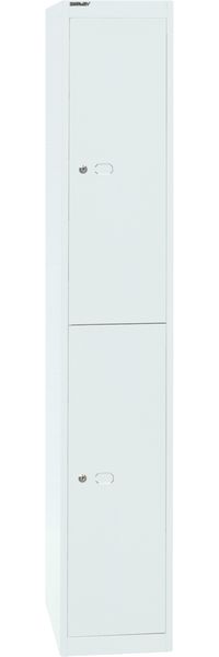 Bisley Garderobenschrank Office mit Schloss aus Stahlblech, 2 Fächer - Spind abschließbar für Sportzeug, Kleidung & Co. - Tiefe: 45,7 cm - Farbe: verkehrsweiß, CLK182-696