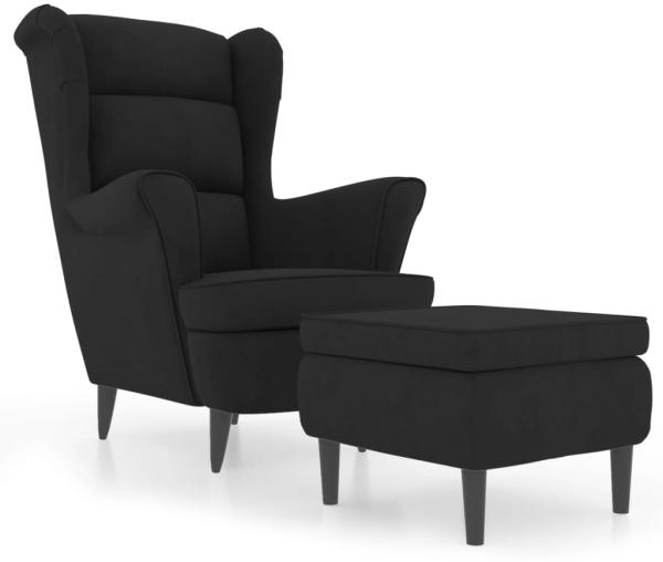 vidaXL Ohrensessel mit Hocker Schwarz Samt 3115937