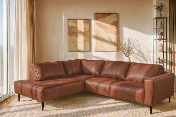 Home affaire Ecksofa Fumone, Lederoptik oder Soft-Touch Chenille, Breite 260, mit schwarzen Massivholzfüßen