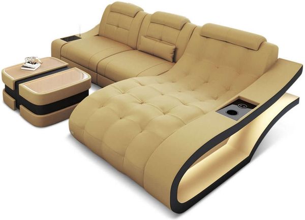 Ecksofa Modell L Form aus Stoff - Mikrofaserstoff - beige-schwarz - Rechts