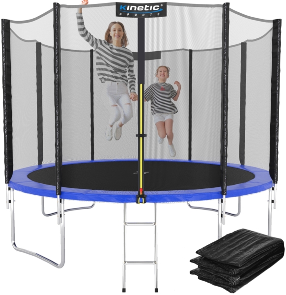 KINETIC SPORTS Trampolin Outdoor 'Salto Plus' - Komplett-Set für Kinder, USA Sprungtuch, Netz, Randpolster, Leiter - bis zu 160kg, Blau-2, Ø 305 cm