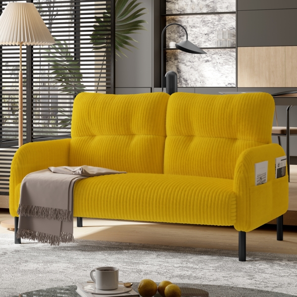 LVHOM 2-Sitzer Sofa mit Metallsockel, Doppelsofa Cordstoff mit Seitentaschen, Polstersofa Stoffsofa Sitzmöbel Loungesofa, 120x79x75cm
