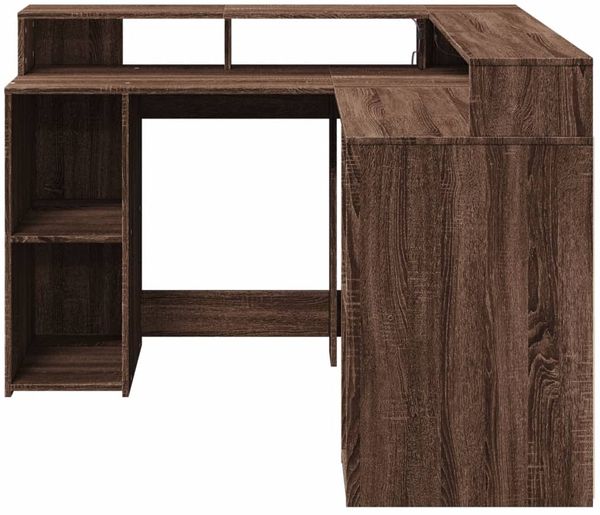 vidaXL LED-Schreibtisch Braun Eichen-Optik 130x130x91 Holzwerkstoff 3309453 Bild 6