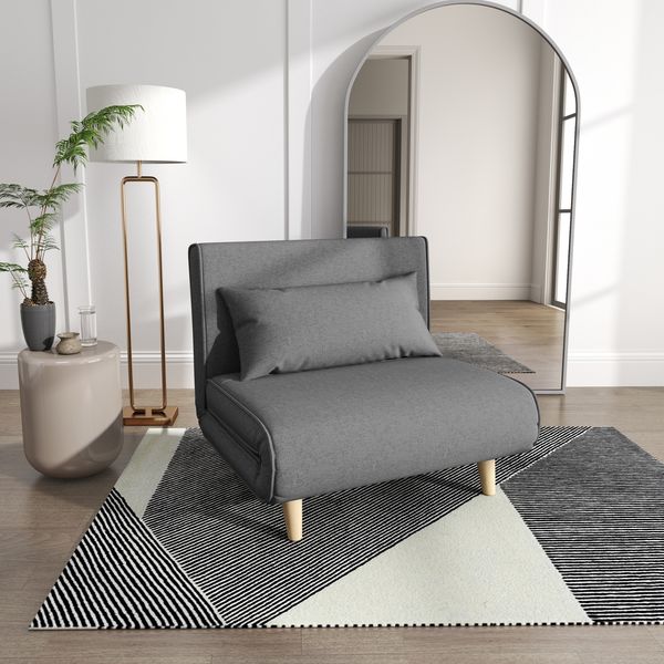 Schlafsofa mit Leinenbezug, verstellbarer Rückenlehne, 94x78x80 cm, Grau