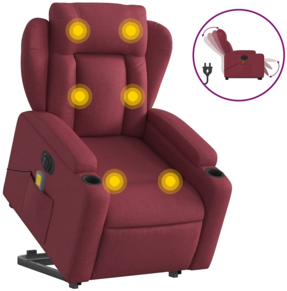vidaXL Elektrischer Massagesessel mit Aufstehhilfe Weinrot Stoff 3204521
