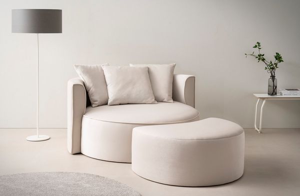 LeGer Home by Lena Gercke XXL-Sessel Isalie, Rundsessel mit Hocker, Lesesessel, Loveseat, Big-Sessel (Set), trendige Stoffe, mit 3 Zierkissen, große Sitzfläche