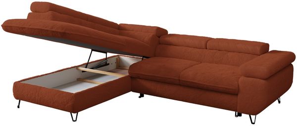 Ecksofa mit Bettfunktion, Modern Sofa, L-form, Einstellbare Kopfstützen, Bettkasten - PETER - Orange Plüsch - links Bild 3