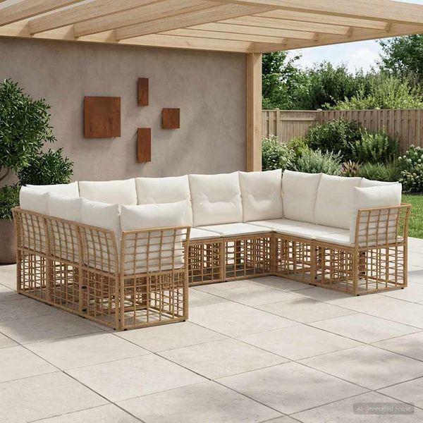 vidaXL Outdoor-Sofagarnitur Natürlich und Cremweiß Polyester 3437550