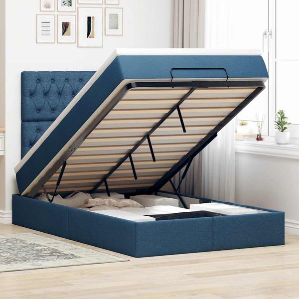 vidaXL Ottoman-Bett mit Matratze & LEDs Blau 120x190 cm Stoff 3314078