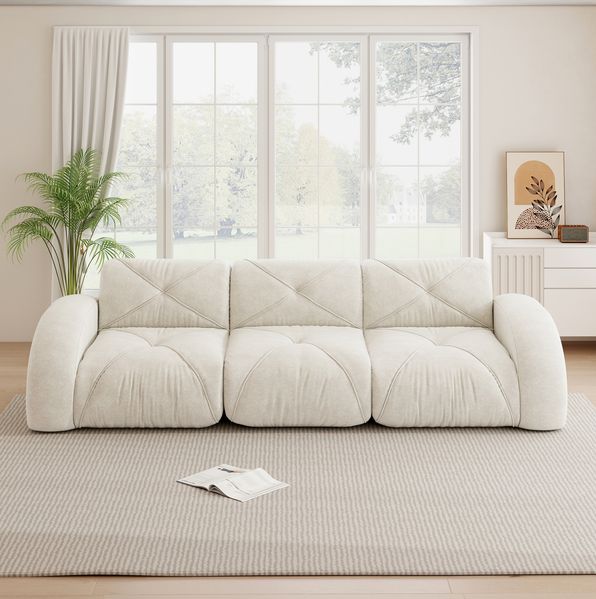 Modulsofa 3-Sitzer rahmenlos 76cm×281cm×95cm aus Chenille in Hellbeige – weich, flexibel, ohne Montage