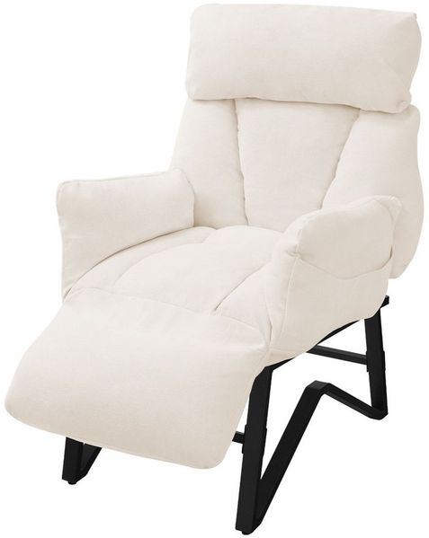 ML-DESIGN Loungesessel Wohnzimmersessel mit Armlehnen Fußablage Seitentaschen Lesesessel, Beige Sessel Fernsehsessel verstellbar Relaxsessel Leinen Ruhesessel