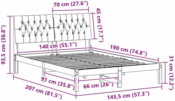 vidaXL Bettrahmen Schwarz 140 x 190 cm Massives Kiefernholz 878826 Bild 10