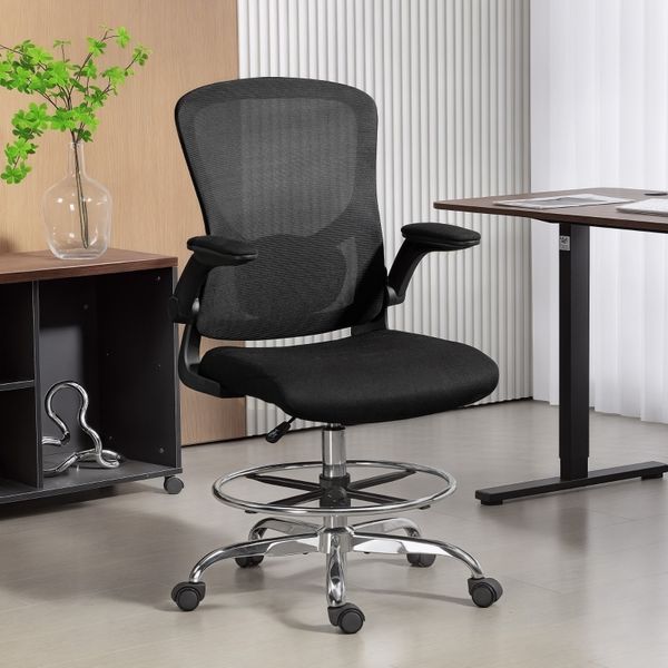 Bürostuhl ergonomisch, 4D Lendenstütze, höhenverstellbar, Arme hochklappbar, Netz-Rückenlehne, 360° drehbar