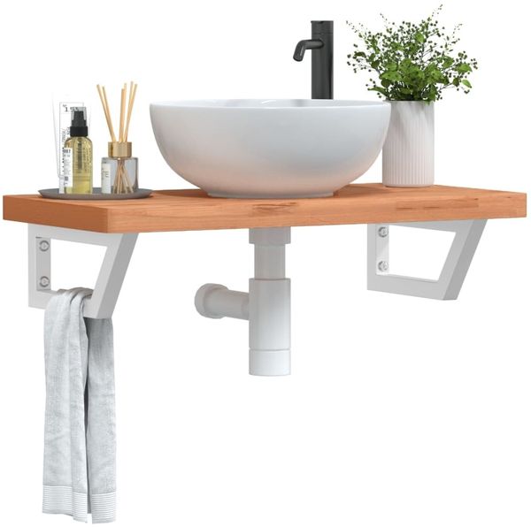 vidaXL Waschbeckenregal Wandmontage Stahl und Massivholz Buche 3302374