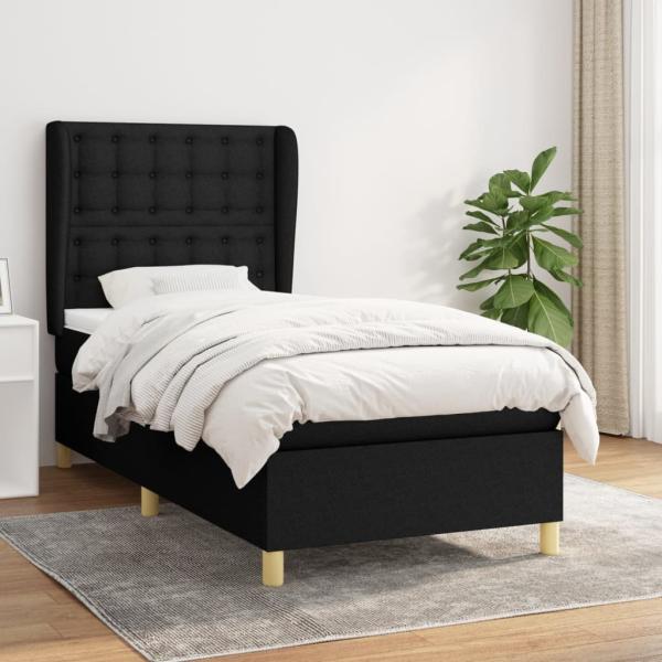 vidaXL Boxspringbett mit Matratze Schwarz 90x190 cm Stoff 3128807