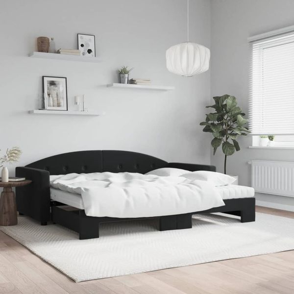 vidaXL Tagesbett Ausziehbar mit Matratzen Schwarz 90x190 cm Samt 3197340