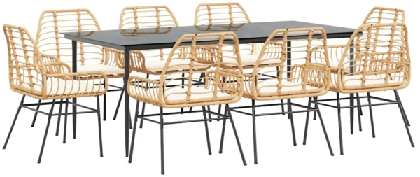 vidaXL 9-tlg. Garten-Essgruppe mit Kissen Braun Poly Rattan Glas 3334463