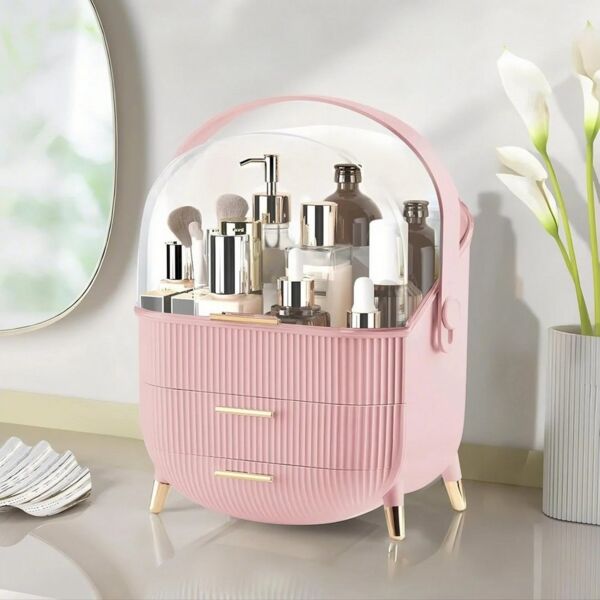 Nettlife Make-Up Organizer Kosmetikorganizer mit 2 Schubladen Aufbewahrungsbox(26x16x38 cm), Weiß Rosa Hellgrün Dunkelgrün Magenta Silber Gold Rot Dunkelblau