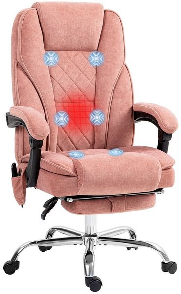 Vinsetto Schreibtischstuhl Massagesessel mit Heizfunktion, Liegefunktion, höhenverstellbar (Bürostuhl, 1 St), für Wohnzimmer, Lernzimmer, Rosa