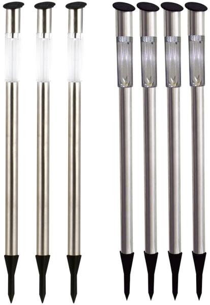 7er Set LED Solar Steckleuchte, Edelstahl, Erdspieß, H 70 cm