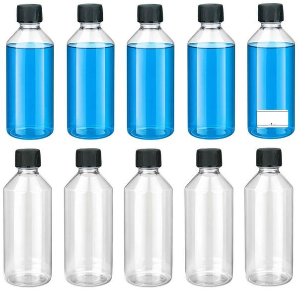 mikken Trinkflasche leere Flasche 500 ml zum befüllen PET Laborflasche transparent, Lebensmittelecht, Made in Europe, KISI-Deckel