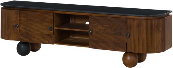 TV-Board Mango 180x40x50 dunkelbraun lackiert / Marmor schwarz FLORENZ #200