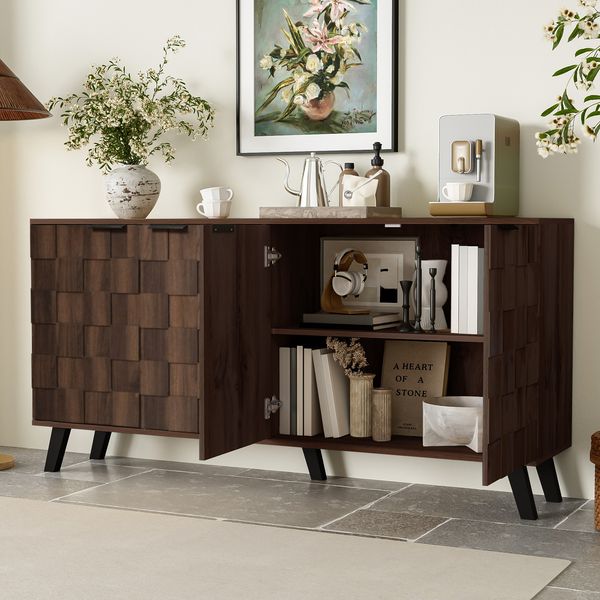 Sideboard 160 cm in dunkler Holzoptik, 4 Türen, verstellbare Einlegeböden, eleganter Aufbewahrungsschrank für Wohnzimmer & Esszimmer