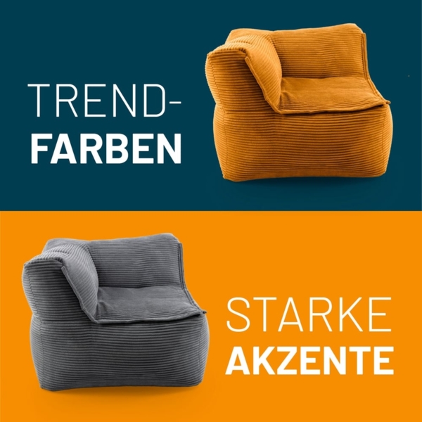 Lumaland Modulares Eckteil rechts - Cord-Reihe | Indoor Sitzsack mit Softer Struktur, ideal Sofa Modulen & zum Pouf | Bean Bag mit Füllung - für Wohnzimmer & Co. - 81 x 81 x 70 cm Bild 8