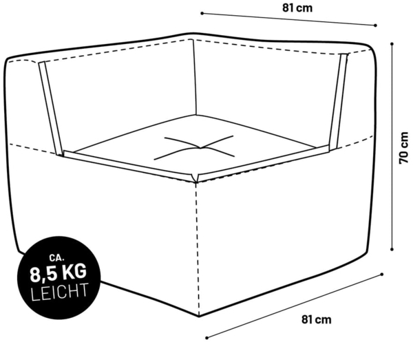 Lumaland Modulares Eckteil rechts - Cord-Reihe | Indoor Sitzsack mit Softer Struktur, ideal Sofa Modulen & zum Pouf | Bean Bag mit Füllung - für Wohnzimmer & Co. - 81 x 81 x 70 cm Bild 9