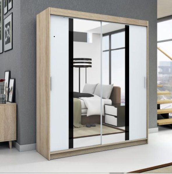 Schwebetürenschrank BRANI 2-türig Schrank 180 cm (mit Spiegel) Farbe: Sonoma , weiß